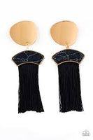 Paparazzi Insta Inca - Gold - Black Thread / Fringe / Tassel - Gold Post Earrings - The Jewelry Box Collection 