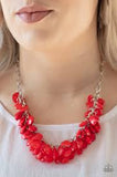 Paparazzi Colorfully Clustered Red - Silver Pendant - Necklace & Earrings