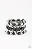 Paparazzi Pop-YOU-lar Culture - Black Beads - Shiny Silver - Set of 5 Bracelets