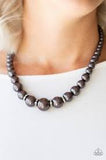 Paparazzi Party Pearls - Black Pearls - White Rhinestones - Necklace and matching Earrings