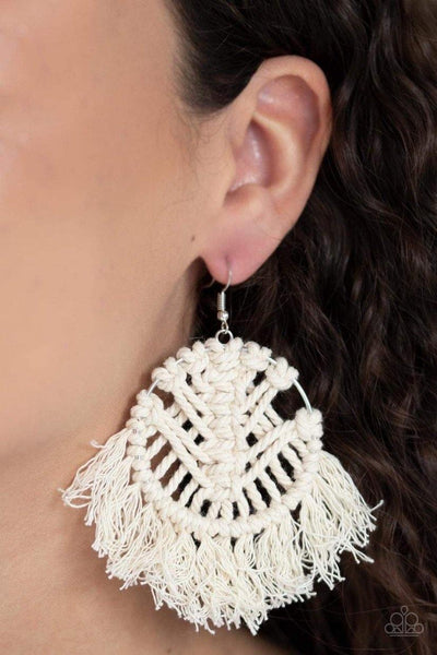 Paparazzi all about macrame White Earring - The Jewelry Box Collection 