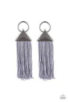 Paparazzi Oh My GIZA - Silver Tasseled Cording / Thread / Fringe - Silver Post Earrings - The Jewelry Box Collection 