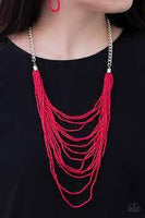 Paparazzi Bora Bombora - Red Seed Bead Necklace! and matching Earrings - The Jewelry Box Collection 