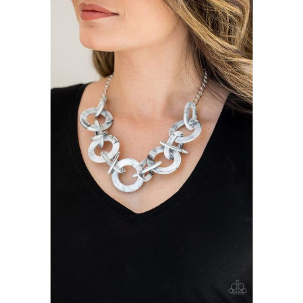Paparazzi Chromatic Charm - Silver Grey Acrylic - Necklace and matching Earrings